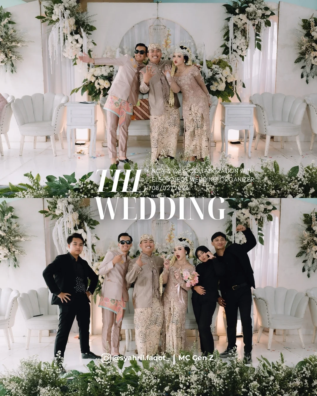 Foto MC Syahril bersama tim Wedding Organizer Elsproject & mempelai