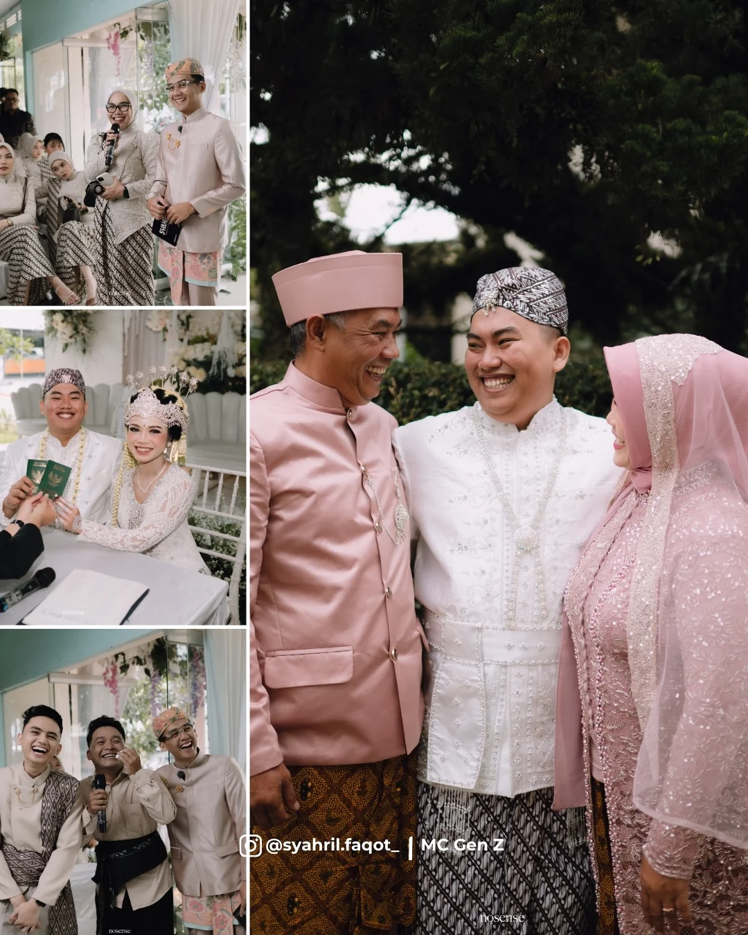 Kolase foto akad nikah, momen sungkeman orang tua, dan MC Syahril